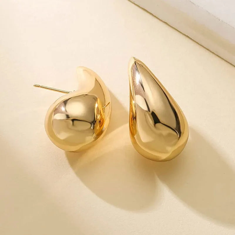 Chunky Gold Hoop Earrings 18k Gold Plated Teardrop Earrings