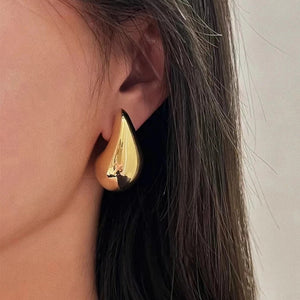 Chunky Gold Hoop Earrings 18k Gold Plated Teardrop Earrings