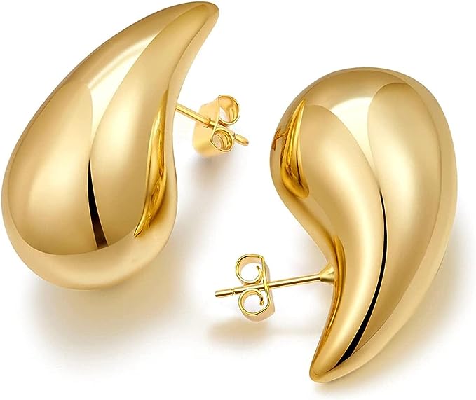 Chunky Gold Hoop Earrings 18k Gold Plated Teardrop Earrings