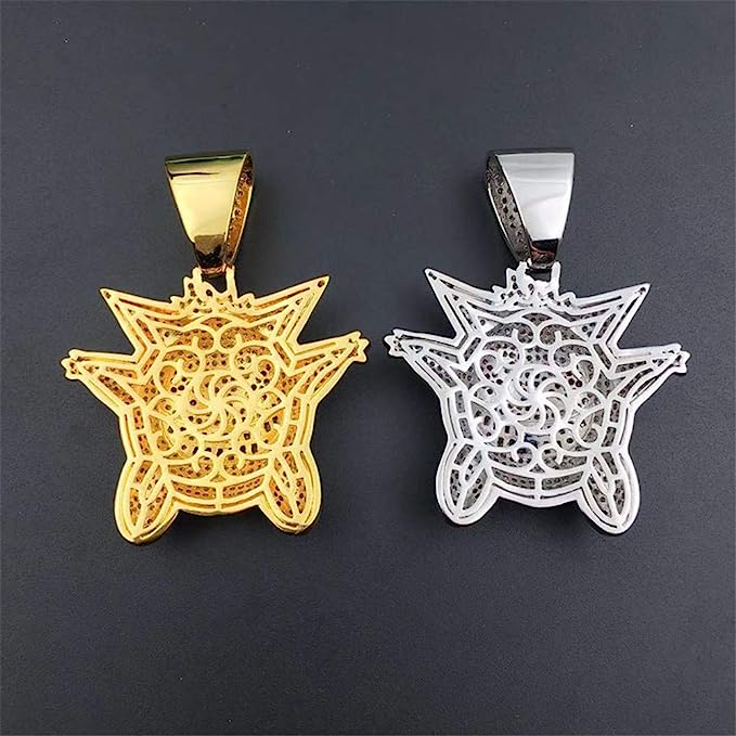 Hip Hop Iced Out 18K Gold Plated Micro Paved Simulated Diamond Gengar Pendant Necklace Rope Chain