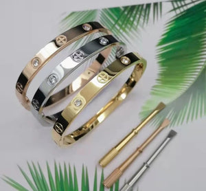 Gold-Plated Stainless Steel Love Bangle Screwdriver Bracelet Friendship for Women Men