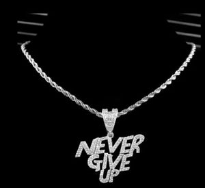 Hip Hop Bling Necklace Iced Out Crystal Never Give Up Letter Pendant